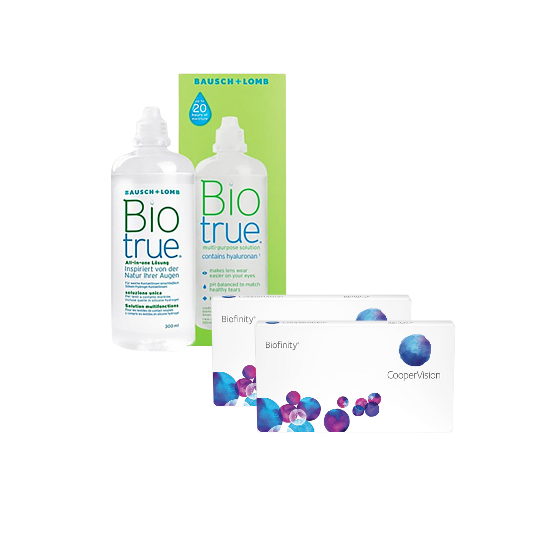 2 Cx Biofinity 3 lentes + Biotrue 300 ML
