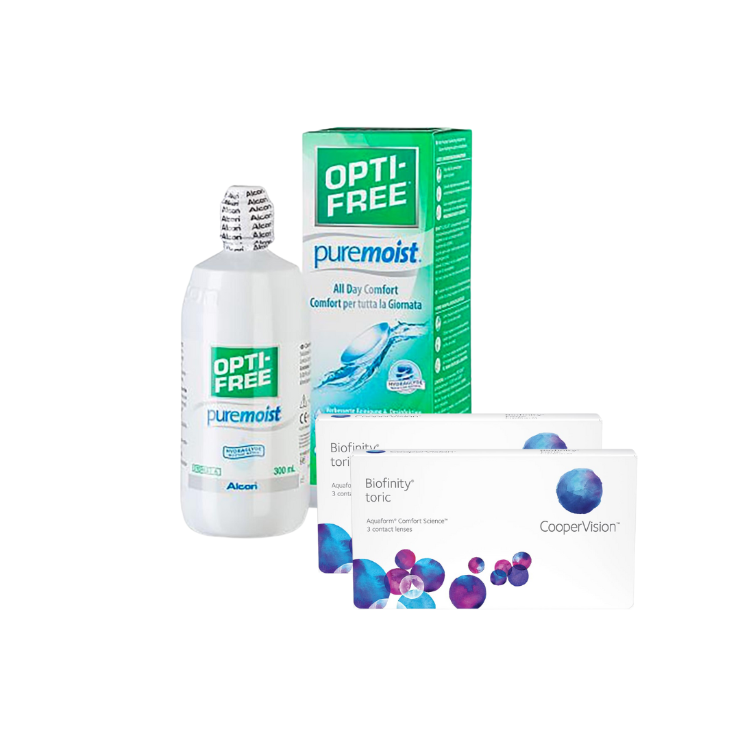 2 Cx Biofinity Toric 3 lentes + Optifree Pure Moist 300 ML