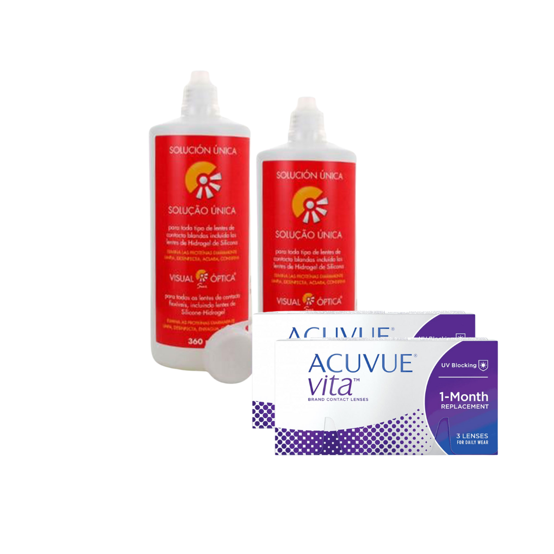 2 Cx Acuvue Vita 6 Lentes + 2x Solução Unica 300 ML