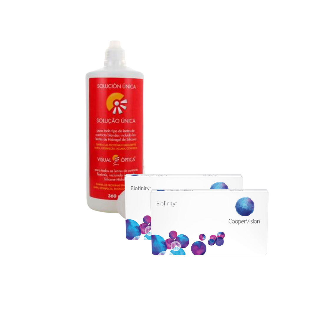 2 Cx Biofinity 3 lentes + Solução Única