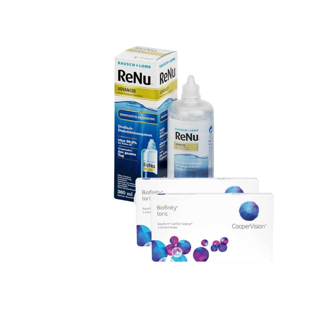 2 Cx Biofinity Toric 3 lentes + Renu Advanced 300 ML