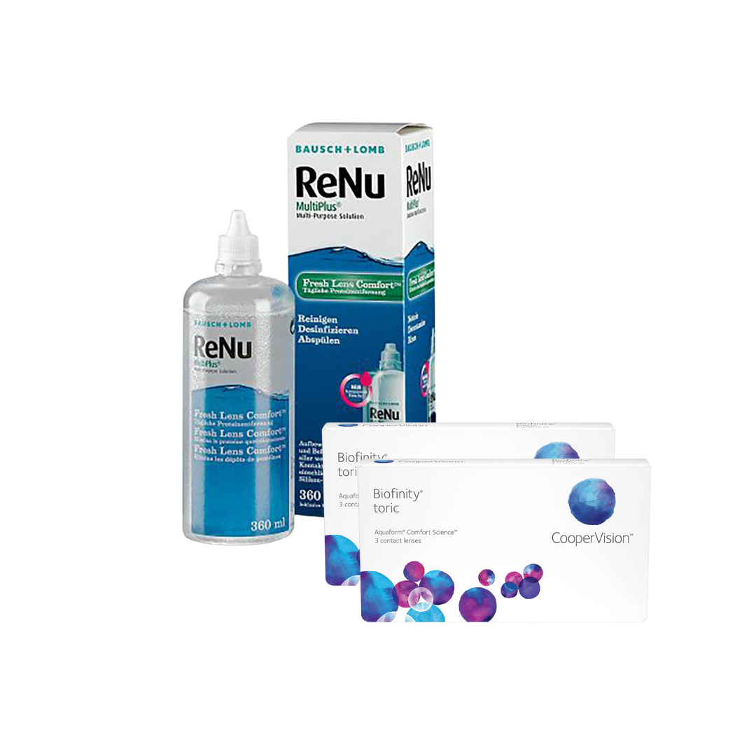 2 Cx Biofinity Toric 3 lentes + Renu Multiplus 300 ML