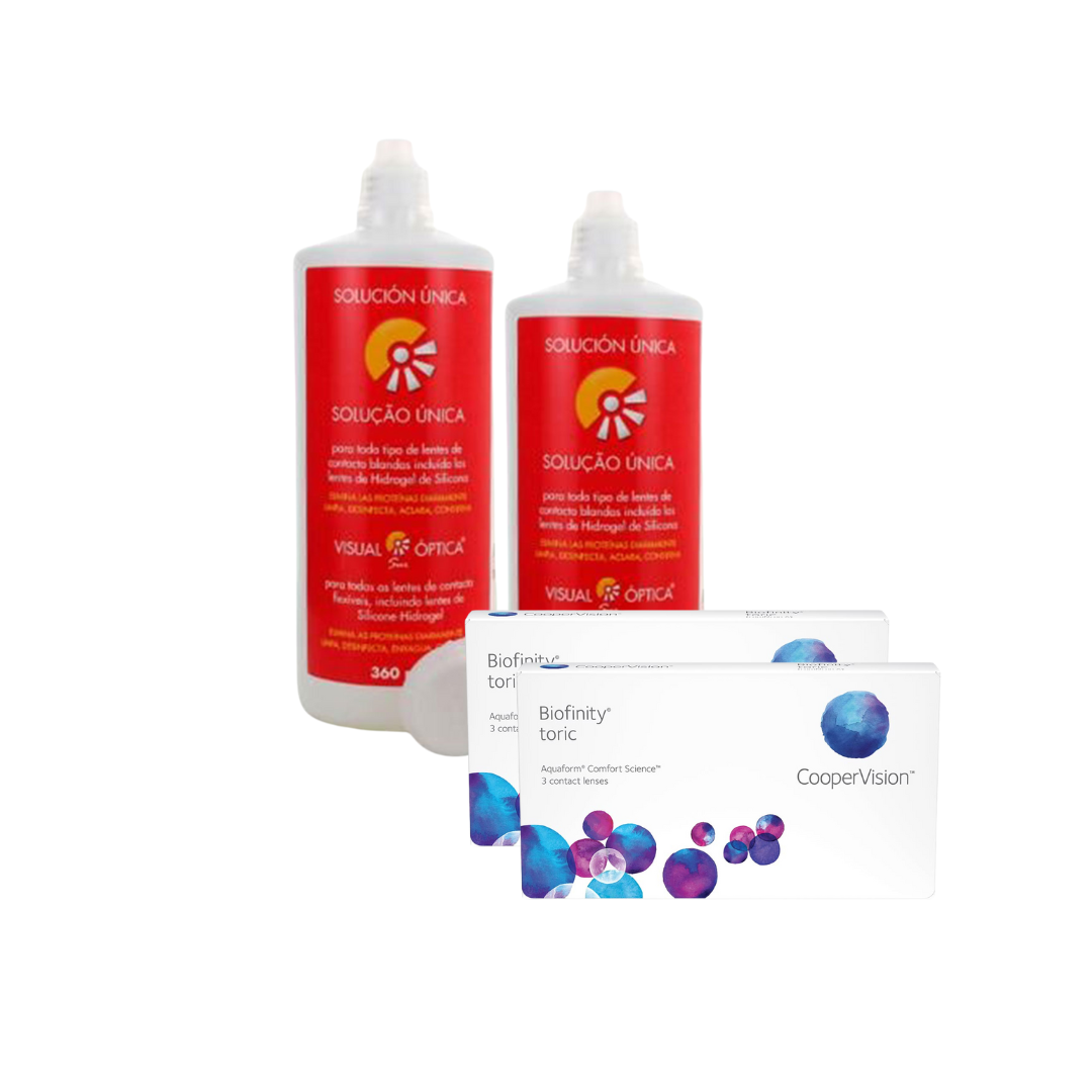 2 Cx Biofinity Toric 6 lentes + 2x Solução Única 300 ML