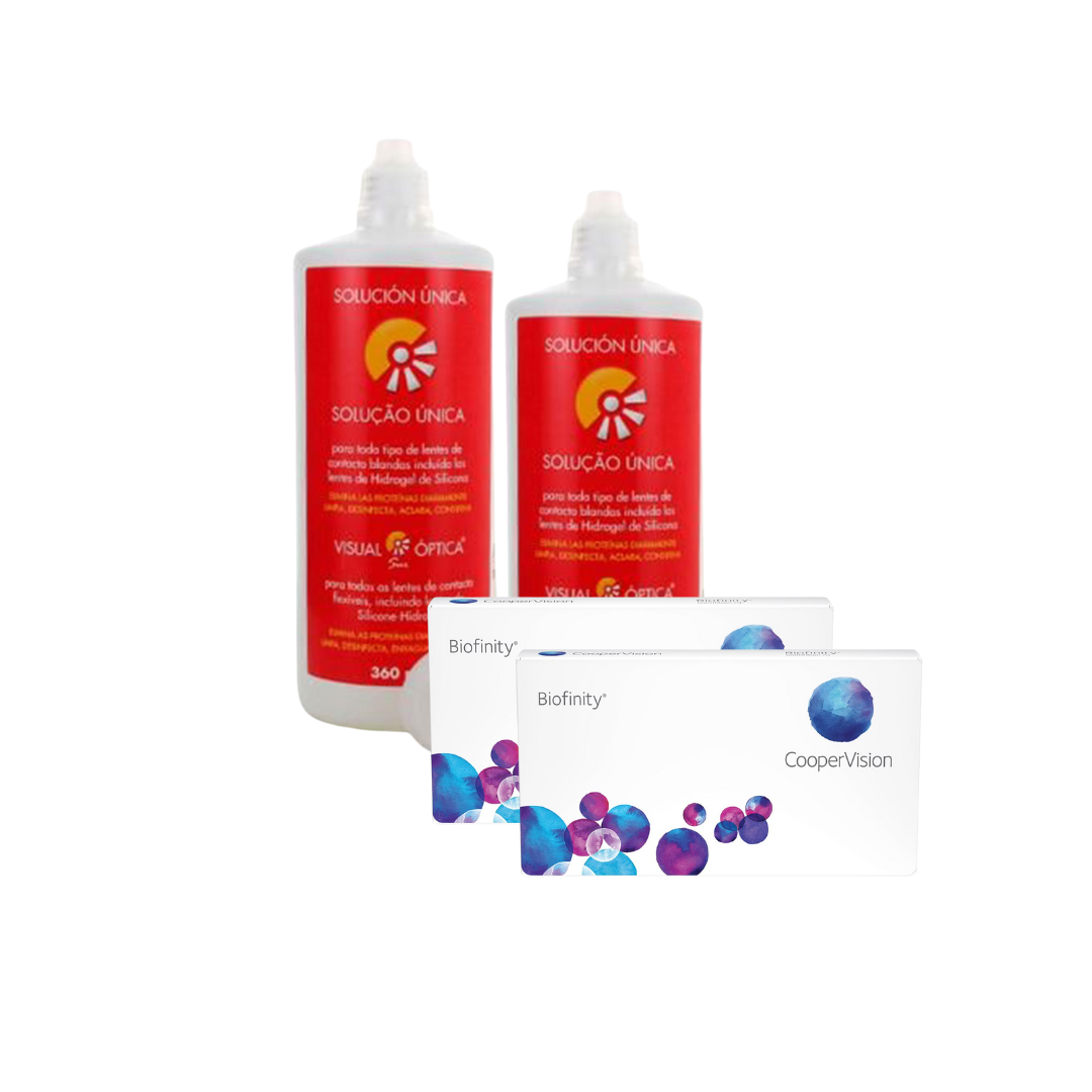 2 Cx Biofinity 6 lentes + 2x Solução Única
