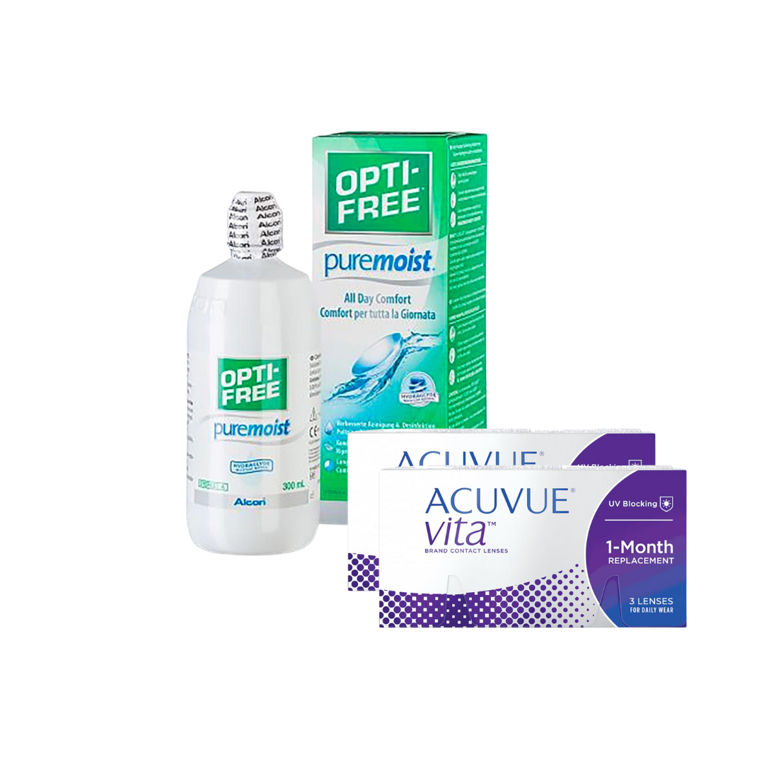 2 Cx Acuvue Vita 3 lentes + Optifree Pure Moist 300 ML