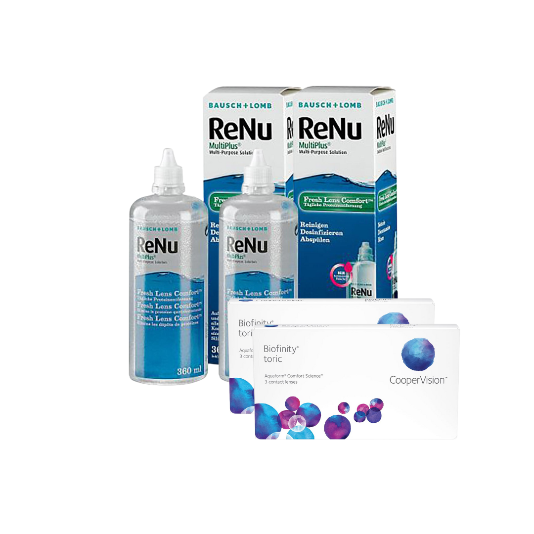 2 Cx Biofinity Toric 6 lentes + 2x Renu Multiplus 300 ML