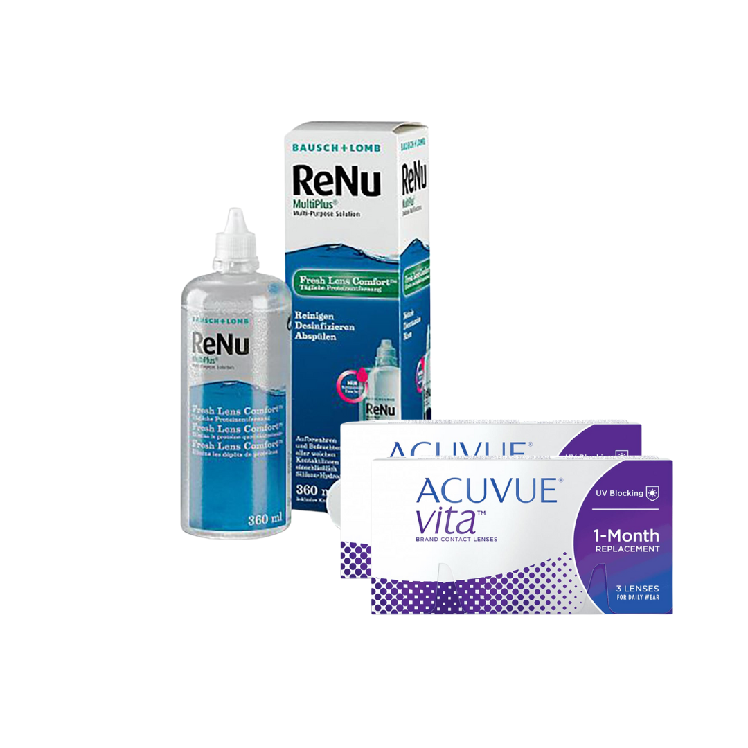 2 Cx Acuvue Vita 3 lentes + Renu Multiplus 300 ML