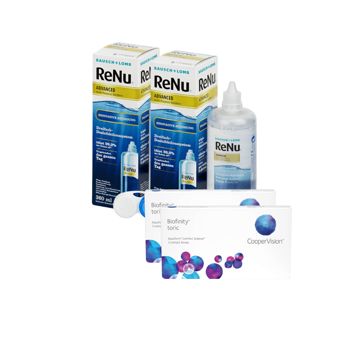 2 Cx Biofinity Toric 6 lentes + 2x Renu Advanced 300 ML