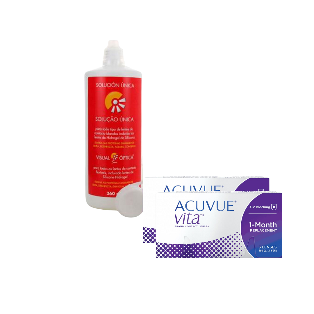 2 Cx Acuvue Vita 3 lentes + Solução Unica 300 ML