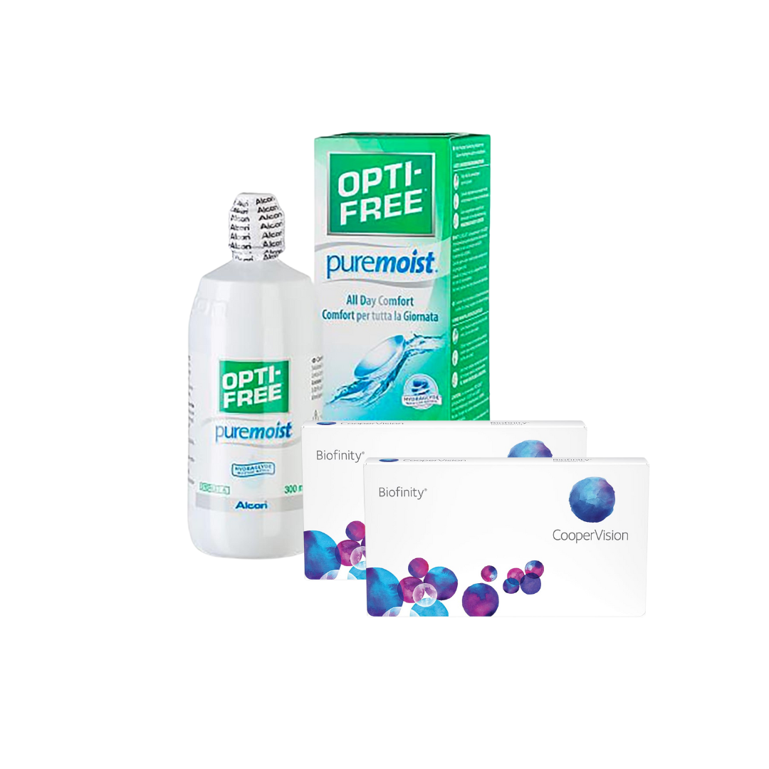 2 Cx Biofinity 3 lentes + Optifree Pure Moist 300 ML