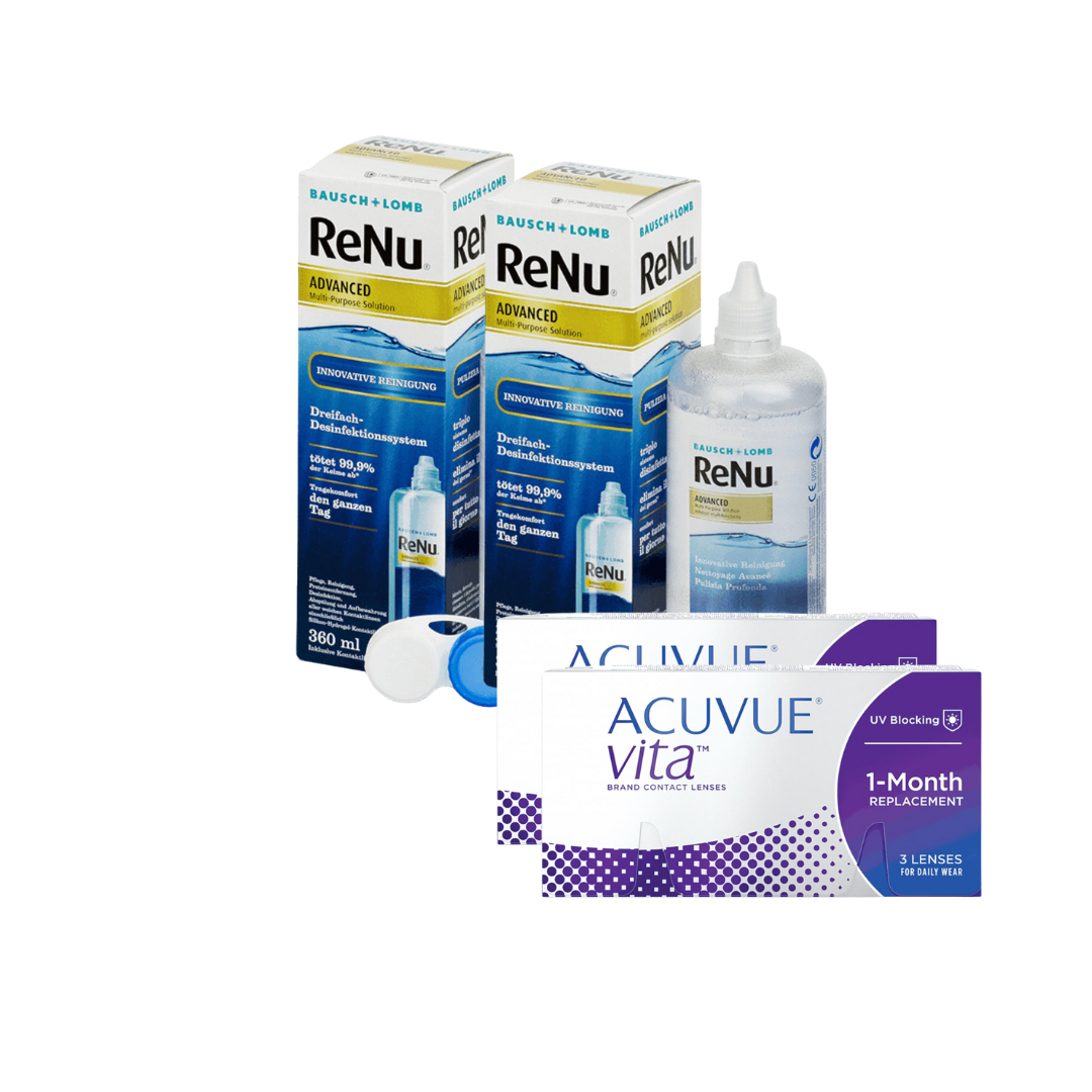 2 Cx Acuvue Vita 6 Lentes + 2x Renu Advanced 300 ML