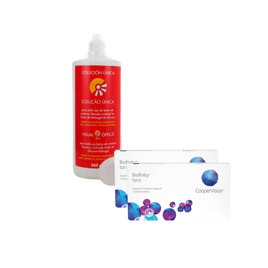 2 Cx Biofinity Toric 3 lentes + Solução Unica 300 ML