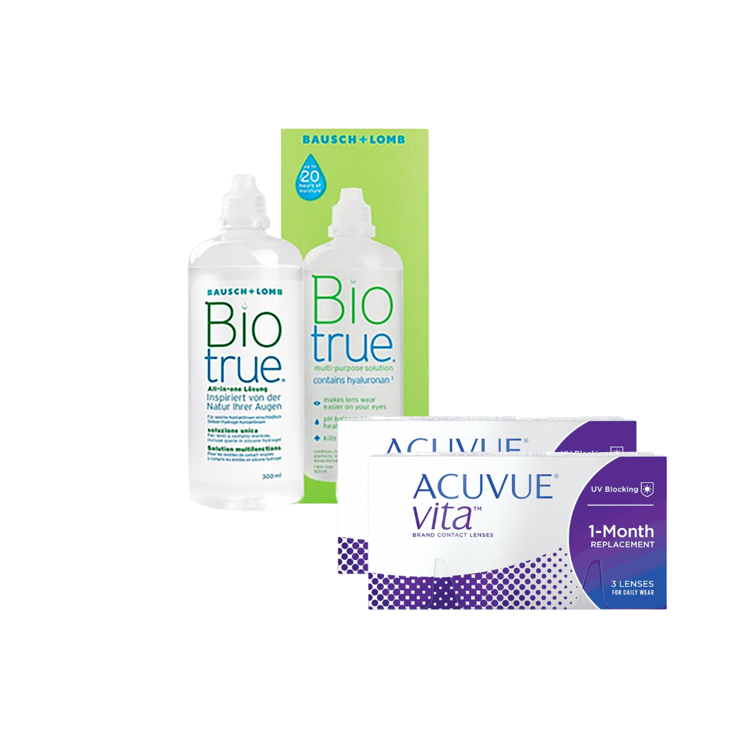 2 Cx Acuvue Vita 3 lentes + Biotrue 300 ML