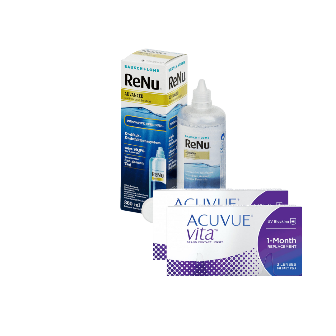 2 Cx Acuvue Vita 3 lentes + Renu Advanced 300 ML