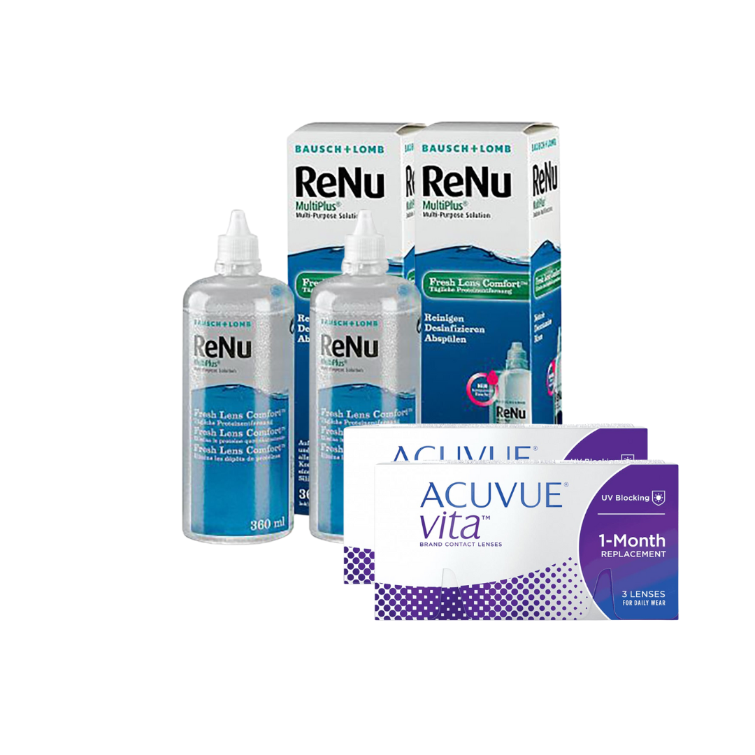 2 Cx Acuvue Vita 6 Lentes + 2x Renu Multiplus 300 ML